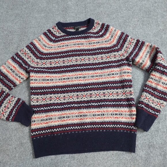 J. Crew Mens Sweater S Blue Fair Isle Nordic Lambswool - Picture 1 of 8